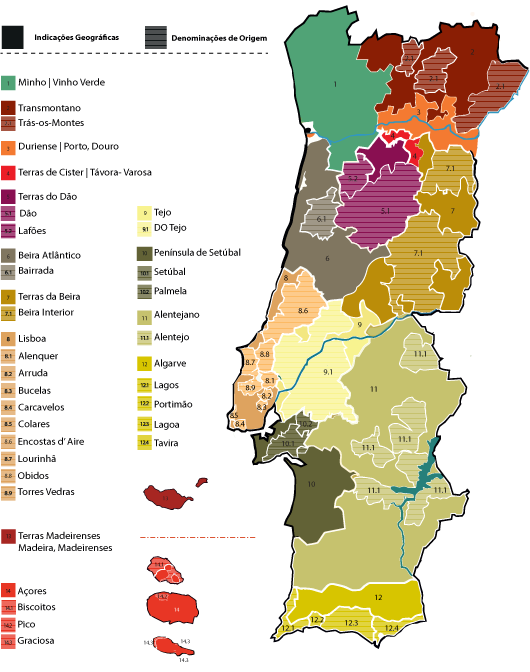 Portugal, vinho do mapa - o mapa Vitivinícola de Portugal (Europa do Sul -  Europa)